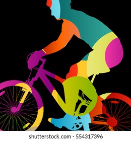 Cyclist active man bicycle riders in abstract sport landscape circle background illustration vector