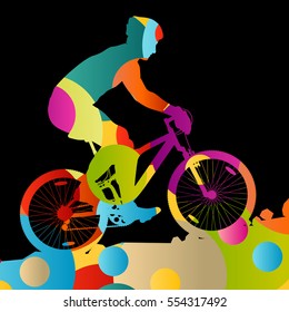 Cyclist active man bicycle riders in abstract sport landscape circle background illustration vector