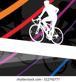 Cyclist active man and woman bicycle riders in abstract sport landscape background illustration vector