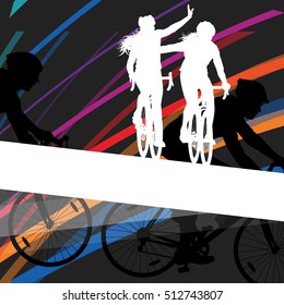 Cyclist Active Man And Woman Bicycle Riders In Abstract Sport Landscape Background Illustration Vector