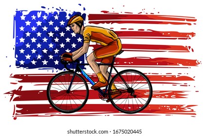 cyclist with american flag vector illustration design