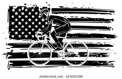 cyclist with american flag vector illustration design