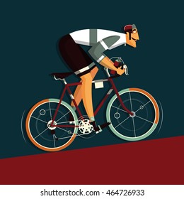 Cyclist athlete character cartoon vector illustration. Flat style colorful image