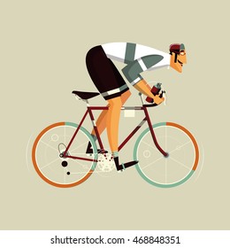 Cyclist athlete character cartoon vector illustration. Flat style colorful image