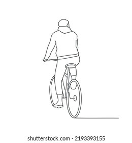 Cyclist back view. A walk on the bike. Hand drawn vector illustration. Black and white.