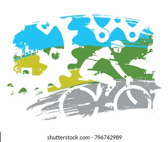 
Cyclist and bicycle parts.
Colorful grunge stylized illustration with cyclist and bicycle parts. Vector available. 