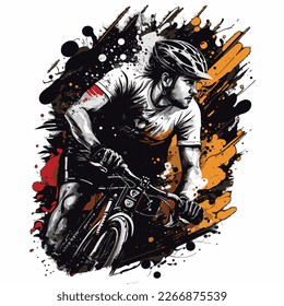 Cyclist. Bicycle ride. Abstract drawing of a cyclist. Cycling. Splashes of ink.