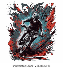 Cyclist. Bicycle ride. Abstract drawing of a cyclist. Cycling. Splashes of ink.