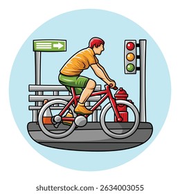 Ciclista Bicicleta Passeio ao ar livre na cidade Urbana Estrada Vetor colorido vibrante