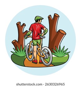 Cyclist Bicycle Rider Outdoor in Park Vibrant Colorful Vector