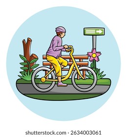 Ciclista Bicicleta Passeio ao ar livre no parque Vetor colorido vibrante