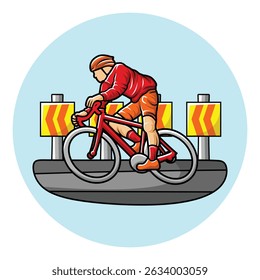 Cyclist Bicycle Rider Outdoor in Road Race Track Vibrant Colorful Vector