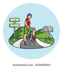 Ciclista Bicycle Rider Outdoor em estrada Vetor colorido vibrante