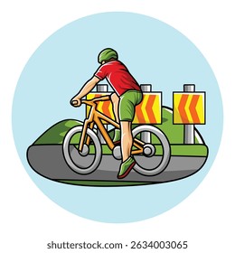 Ciclista ciclista bicicleta cavaleiro ao ar livre em estrada pista vetor colorido vibrante