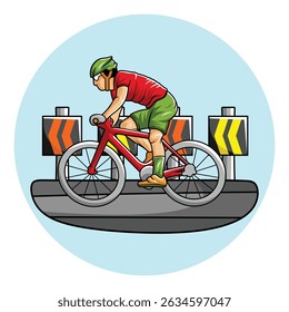 Ciclista ciclista bicicleta cavaleiro ao ar livre em estrada pista vetor colorido vibrante
