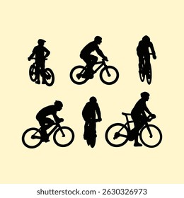 Ciclista Bicycle Rider Simple Silhueta Vetor Conjunto Coleção de Conjunto de Vetores
