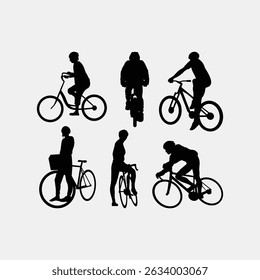 Ciclista Bicycle Rider Simple Silhueta Vetor Conjunto Coleção de Conjunto de Vetores