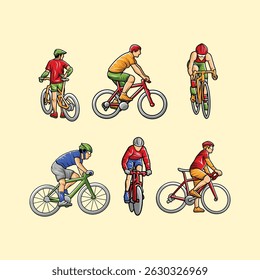 Ciclista Bicicleta Cavaleiro vibrante conjunto de vetor colorido Coleção
