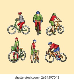 Ciclista Bicicleta Cavaleiro vibrante conjunto de vetor colorido Coleção