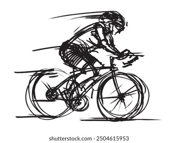 Cyclist, bicycle sketch. Race. Sportsman in a helmet on a bicycle