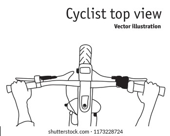 Cyclist and bicycle top view black and white