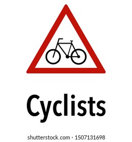 Cyclist bicycle triangle Information and Warning Road traffic street sign, vector illustration collection isolated on white background for learning, education, driving courses, sticker, icon.