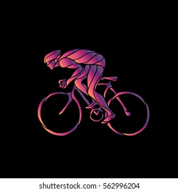 Cyclist in a bike race. Neon vector clipart