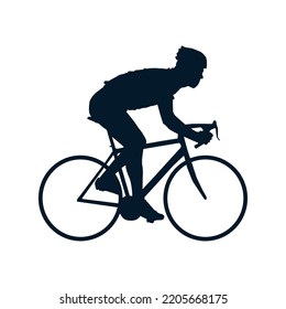 Cyclist in black on a white background.