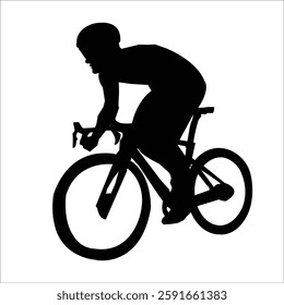 Cyclist Black Silhouette on white background 