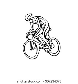 Cyclist, black and white vector illustration