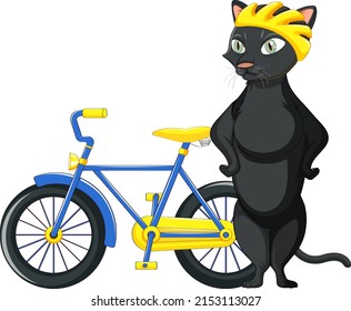 Cyclist cat standing on two legs illustration