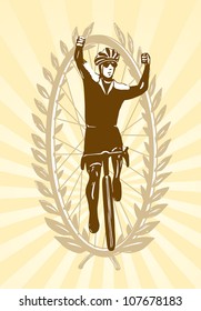 Cyclist celebrating his win, victory, vector illustration, easy to edit layers