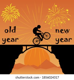 Cyclist changing old year to new year 