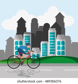 cyclist with city background image