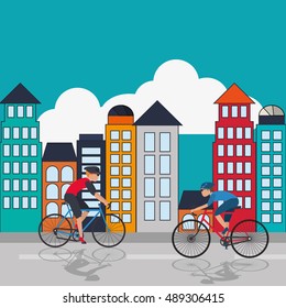 cyclist with city background image