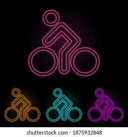cyclist color neon set. Simple thin line, outline vector of web icons for ui and ux, website or mobile application