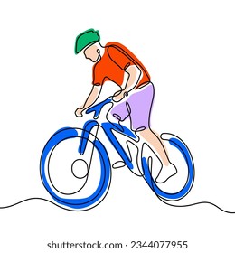 Cyclist continuous line colourful vector illustration