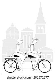 CYCLIST COUPLE. IN CITY.LINE