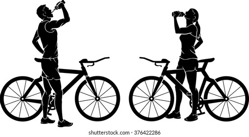 Cyclist Couple Drinking