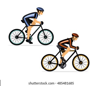 Cyclist couple, man and woman riding sport bike isolated vector illustration