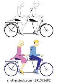 CYCLIST COUPLE. VECTOR ILLUSTRATION