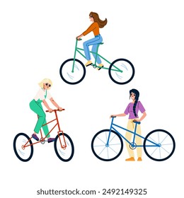 cyclist cycling woman  vector.  female sport, mountain fitness, happy city cyclist cycling woman character. people flat cartoon illustration