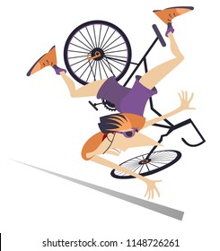 Cyclist falling down from the bicycle isolated illustration. Cyclist falling down from the bicycle isolated on white illustration vector 
