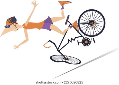 Cyclist falling down from the bicycle. 
Young man falling down from the bicycle
