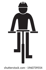 cyclist ,front view, black silhouette, vector icon