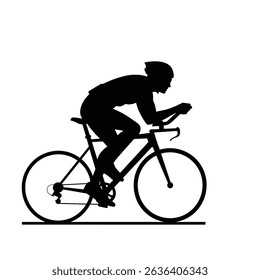 Cyclist Full Gear Racing Road Bike Black Silhouette Icon Speeding Forward Sports Action Art