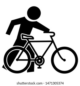 Cyclist, Get Off The Bike, go next to the bike, vector icon, eps. Black silhouette of cyclist.