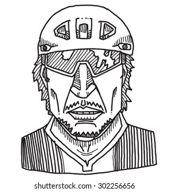 Cyclist head with helmet.