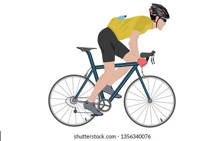 Cyclist in helmet - racing bike - isolated on white background - flat style - vector