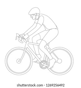 cyclist in a helmet , vector illustration , profile side, lining draw
